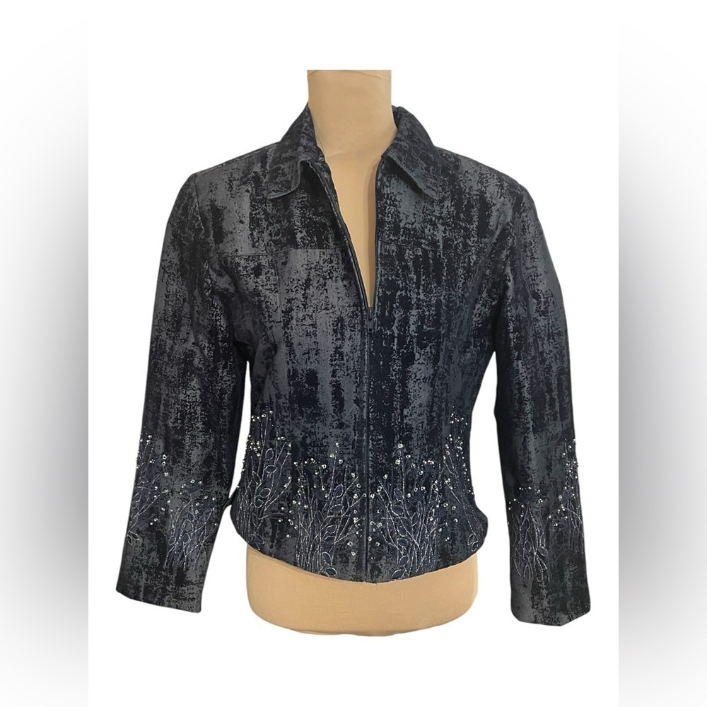 Anage Beaded Embroidered Full Zip Vintage‎ Blazer leopard print Lining  XS NWT